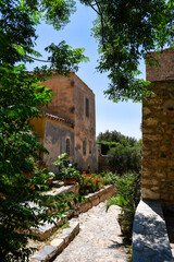 Fototapeta premium Street scene with foliage in Monemvasia, Greece