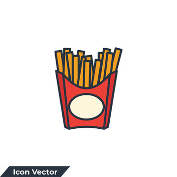 french fries icon logo vector illustration. French fry stick in paper box. Delicious fried potato symbol template for graphic and web design collection