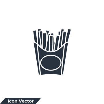 french fries icon logo vector illustration. French fry stick in paper box. Delicious fried potato symbol template for graphic and web design collection