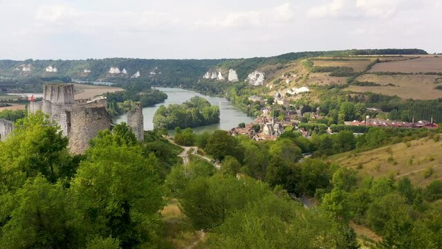aerial view on gaillard castle in the city of the
