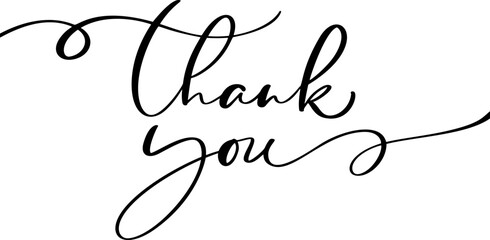 Hand drawn vintage vector text Thank you. Calligraphy lettering illustration for wedding, Thanksgiving Day, greeting card, tag. Isolated on white background