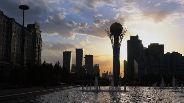 Sunset Panorama In The Center Of Nursultan, Kazakhstan