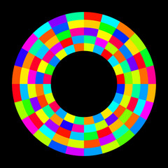 Obraz premium Ring aus bunten Farbfeldern vor schwarzem Hintergrund.