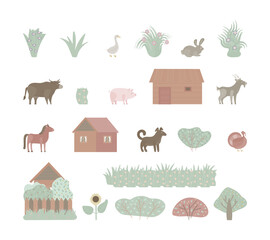 farm animals vector illustration set