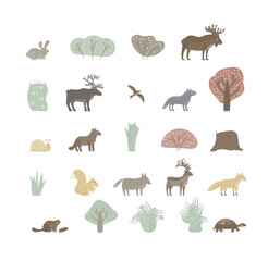 set of forest animals vector illustration - obrazy, fototapety, plakaty