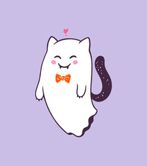 Cute cartoon Halloween Cat Ghost