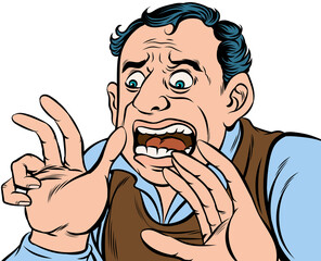 Young businessman shocked, scared, worried. hand drawn style  design illustration, transparent background.