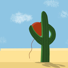 Cactus nel deserto e palloncino rosso