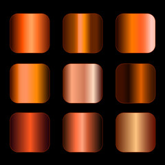 Bronze gold gradients. Collection of beige gradient illustrations for backgrounds, cover, frame, ribbon, banner, coin, label, flyer, card, poster etc.