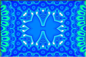 Fototapeta premium Abstract, Blue, White, and Green Patterns, within a Border digital art