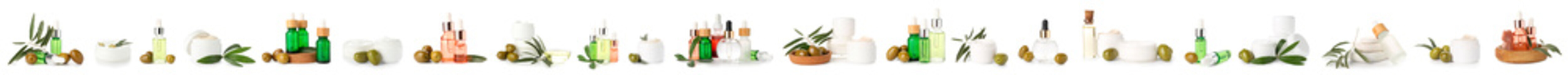 Set of cosmetics with olive oil extract isolated on white