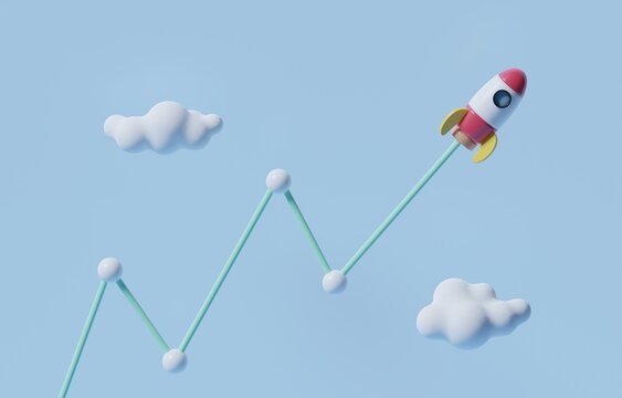 Rocket Soaring High With Rising Graph, Stock Market Price Skyrocket, Positive Sign Of Investment Concept, 3d Render Illustration.