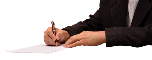 man signing document