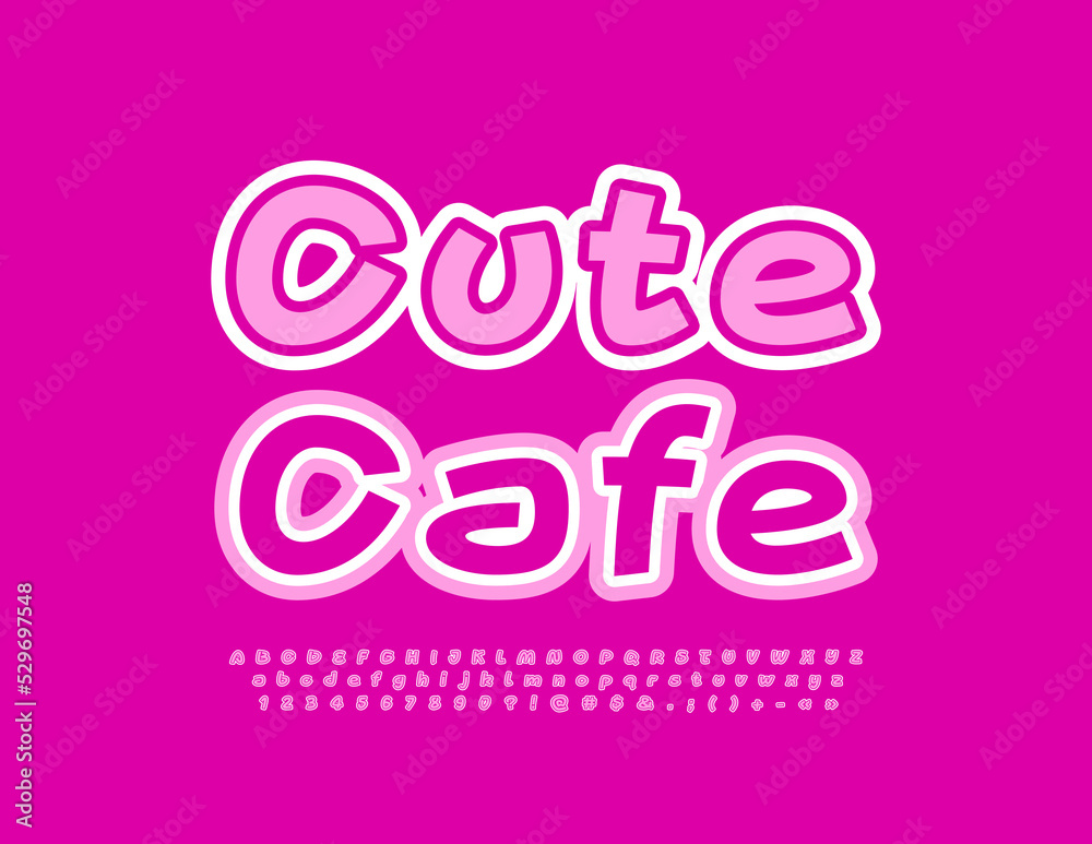 Wall mural Vector pink logo Cute Cafe. Stylish Bright Font. Trendy Alphabet Letters and Numbers.