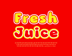 Vector colorful emblem Fresh Juice. Trendy bright Font. Artistic Alphabet Letters, Numbers and Symbols set