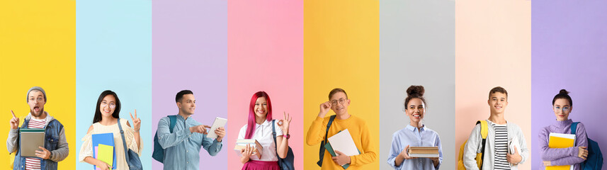 Fototapeta Collage of students on color background obraz