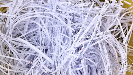 Close up  Shredder paper, scrap and reuse paper from shredder machine