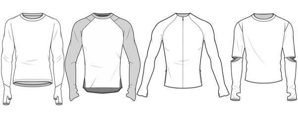Naklejka premium Thermal Underwear, Round Neck Long Sleeve Base Layer Activewear Top Sets Fashion Illustration, Vector, CAD, Technical Drawing, Flat Drawing, Template, Mockup.