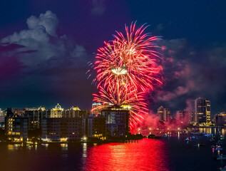 Fireworks on the Fourth of July from Bayfront Park  over Sarasota Florida USA