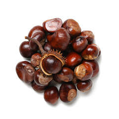 Fresh chestnuts on white background