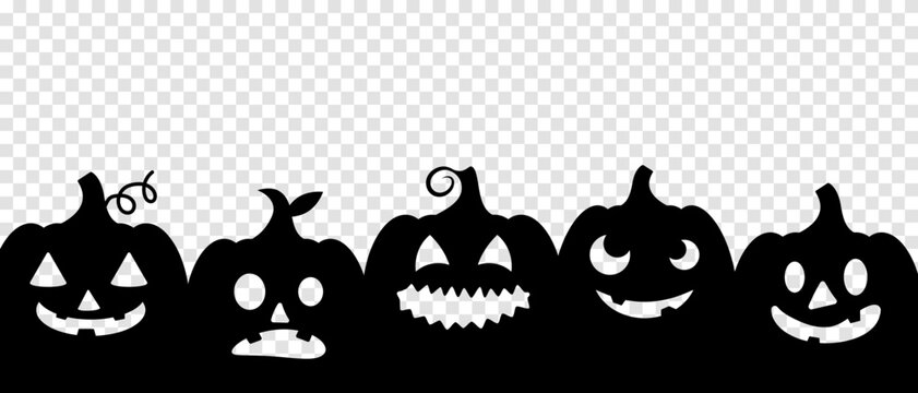 Halloween pumpkins background. Black pumpkins silhouette. Vector illustration isolated on transparent background