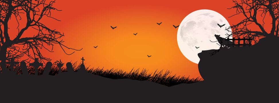 halloween full moon with fox Vector illustration facebook cover