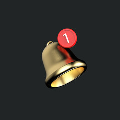 Obraz na płótnie Canvas 3d notification reminder golden bell icon sign illustration realistic render social media ui element