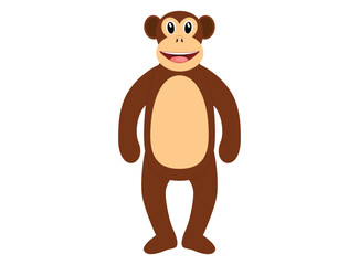 Happy monkey cartoon isolated on white, vector illustration
