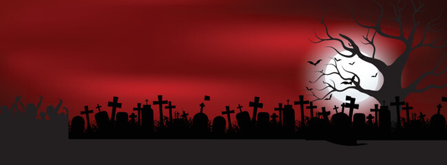 Zombie Rising Out Of A Graveyard cemetery.halloween background facebok cover