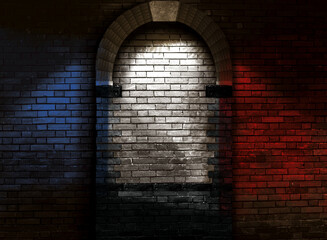 brown brick wall in train station print with france flag painting