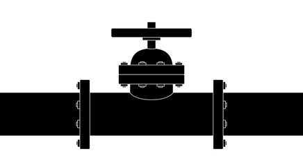 Silhouette petroleum, gas or water pipeline with valve vector illustration