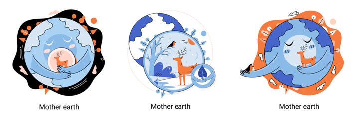 International Mother Earth Day metaphor. Environmental problems and ecological protection. Universal symbolic holiday of love, care common home. Relationship between planet its ecosystems and humans