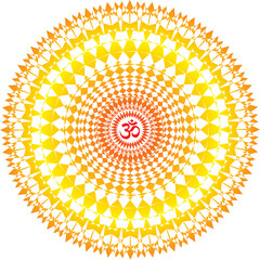 Mandala with aum, om, ohm sign in center. abstract background with circles. Vector graphics.