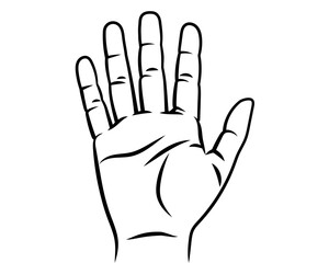 Illustration of open Palm Hand. Vector Illustration. Ink Style. Line.
