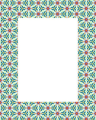 Green and red Christmas kaleidoscope pattern frame for greeting card or invitation
