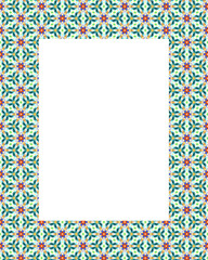 Green and red Christmas kaleidoscope pattern frame for greeting card or invitation