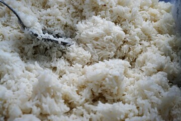 Schale mit wei&szlig;em Reis und Silberl&ouml;ffel 