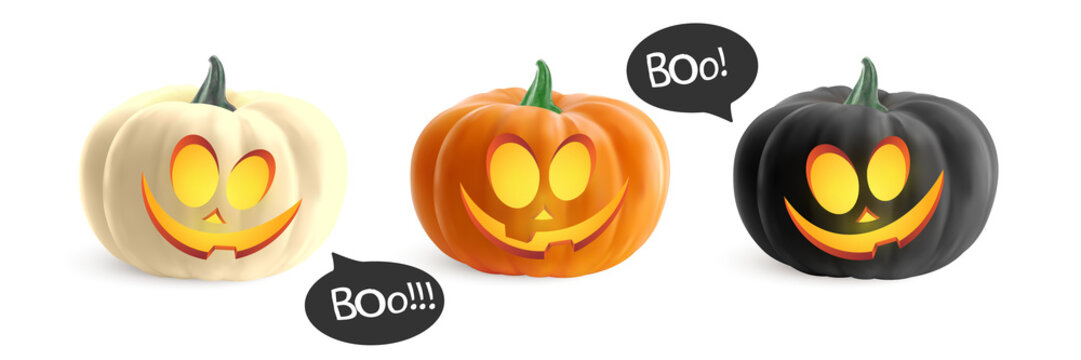 Funny Realistic Pumpkin With A Cartoon Smile Face, Isolated On Png Or Transparent Background. Halloween Banner