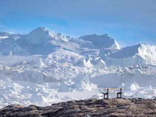 Awe-inspiring icy landscapes at the mouth of the Icefjord glacier (Sermeq Kujalleq), one of the...