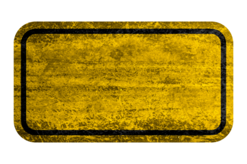 Empty yellow Sign, attention and alert sign. Worn and corroded metal. Street signboard. Texture. Corrosion. Oxidized. City