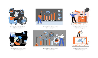 Record high levels carbon dioxide CO2 atmosphere. Industrial emissions affect changes in carbon dioxide concentration. Causes of climate change on planet. Problems of environment and ecology metaphor
