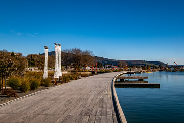 Rotorua Lake waterfront in the popular tourist city of Rotorua, New Zealand