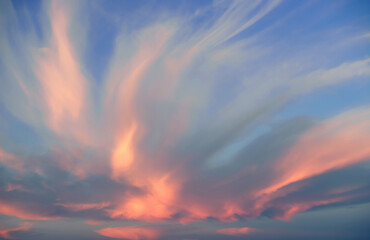 Fototapeta na wymiar Pink and blue sunset sky as a dramatic background