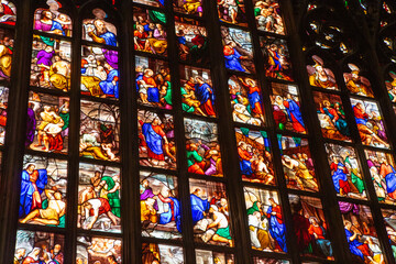 Duomo interior stained glass close up Milan Italie