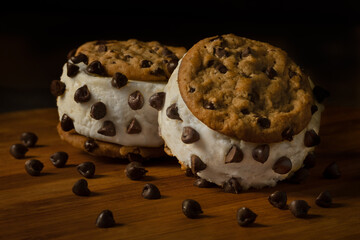 Chocolate chip cookie ice cream sandwiches