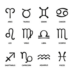 12 zodiac symbols. Glowing collection of Astrology Zodiac Signs. Glowing shining 12 zodiac signs.