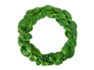 Weight loss diet challenge winner round wreath of green spinach leaves top view isolated transparent png