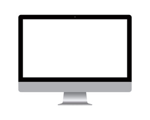 Realistic Apple iMac 27 inc computer thin frame display computer monitor. Computer screen mockup. Vector stock illustration.	