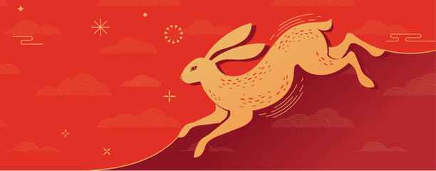 Chinese new year 2023 year of the rabbit - Chinese zodiac symbol, Lunar new year concept, modern background design