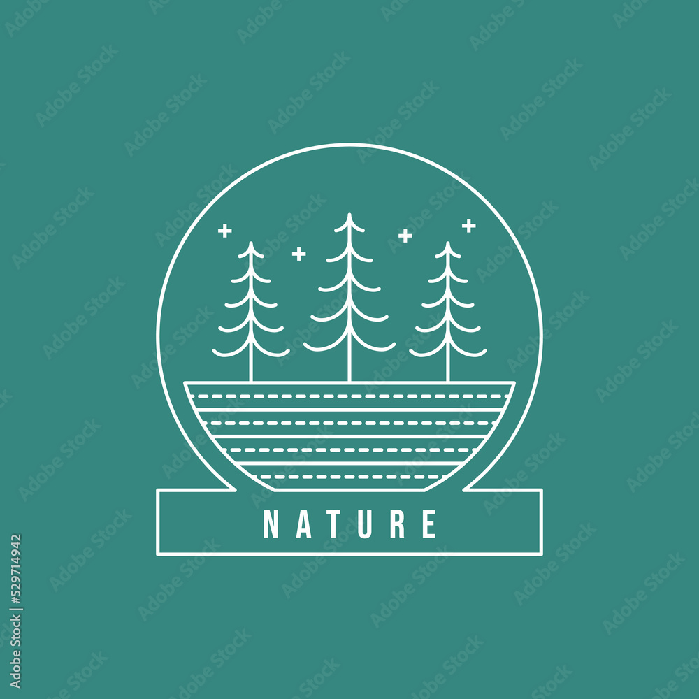 Wall mural line art pine tree logo minimalist design vector